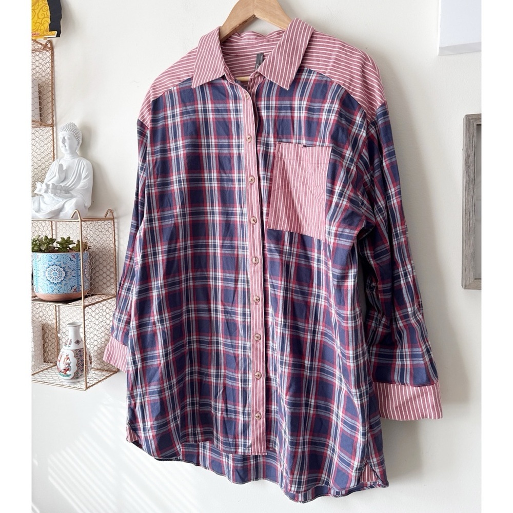 Anthropologie Flannel Boyfriend Buttondown Shirt Plaid Stripe Cotton Size Medium - Picture 3 of 13
